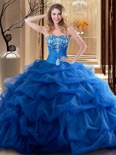 Unique Royal Blue 15 Quinceanera Dress Military Ball and Sweet 16 and Quinceanera with Embroidery and Ruffles Sweetheart Sleeveless Lace Up