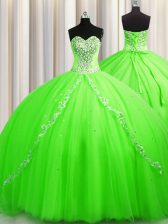  Tulle Sleeveless Sweet 16 Quinceanera Dress Brush Train and Beading