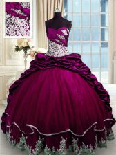Traditional Sweetheart Sleeveless Taffeta Sweet 16 Dresses Beading and Appliques and Pick Ups Brush Train Lace Up