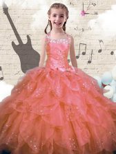  Ball Gowns Little Girl Pageant Dress Pink Halter Top Organza Sleeveless Floor Length Lace Up
