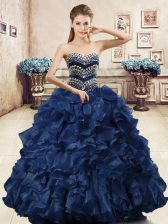 Wonderful Ball Gowns Quinceanera Gown Navy Blue Sweetheart Organza Sleeveless Floor Length Lace Up