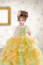 Cute Multi-color Ball Gowns Beading and Ruffles and Sequins Pageant Gowns For Girls Lace Up Organza Sleeveless Floor Length