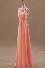 New Style Floor Length Watermelon Red Bateau Sleeveless Zipper