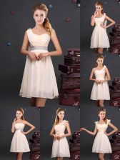 Best Selling Ruffles and Sequins and Ruching and Bowknot and Hand Made Flower Quinceanera Court of Honor Dress Champagne Zipper Sleeveless Mini Length