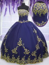 Artistic Ball Gowns Sweet 16 Dress Navy Blue Strapless Tulle Sleeveless Floor Length Zipper
