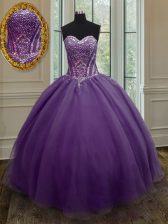  Purple Sleeveless Beading Floor Length 15 Quinceanera Dress