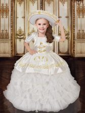 Beautiful White Little Girls Pageant Dress Wholesale Quinceanera and Wedding Party with Ruffled Layers Straps Sleeveless Lace Up