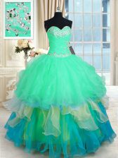 Graceful Organza Sleeveless Floor Length Sweet 16 Dresses and Beading and Ruffles