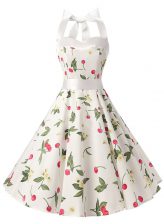 New Arrival Halter Top Chiffon Sleeveless Knee Length Prom Dress and Sashes ribbons and Pattern