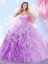 Modern Lavender Vestidos de Quinceanera Sweetheart Sleeveless Brush Train Lace Up