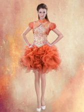 Fashionable Straps Organza Sleeveless Mini Length Prom Party Dress and Beading and Ruffles