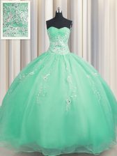 Trendy Zipper Up Ball Gowns Quinceanera Dresses Apple Green Sweetheart Organza Sleeveless Floor Length Zipper