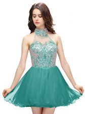  Sleeveless Zipper Mini Length Beading Evening Dress