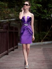  Purple Sleeveless Beading and Appliques Knee Length Prom Evening Gown