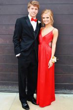  Floor Length Red Chiffon Sleeveless Ruching
