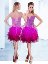 Luxury Fuchsia Sweetheart Neckline Ruffles Sleeveless Lace Up