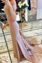 Low Price Mermaid Off The Shoulder Short Sleeves Sweep Train Zipper Pink Elastic Woven Satin