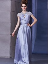Excellent Lavender Halter Top Zipper Beading and Ruching Dress for Prom Sleeveless