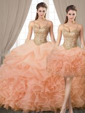  Three Piece Sleeveless Beading and Ruffles and Pick Ups Lace Up Sweet 16 Dress