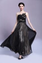  Scoop Ankle Length Black Dress for Prom Chiffon Sleeveless Appliques