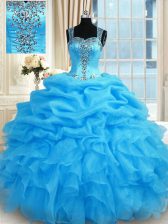 Elegant Beading Quinceanera Gown Baby Blue Zipper Sleeveless Floor Length