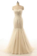  Mermaid Champagne Chiffon Zipper Homecoming Dress Sleeveless With Brush Train Beading