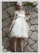 Gorgeous Organza Halter Top Sleeveless Zipper Ruffles Evening Dress in White
