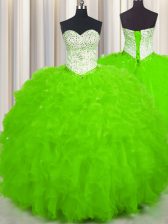  Ball Gowns Tulle Sweetheart Sleeveless Beading and Ruffles Floor Length Lace Up Quinceanera Gown