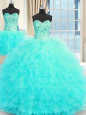  Three Piece Tulle Sleeveless Floor Length Vestidos de Quinceanera and Beading and Ruffles