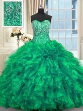 Best Selling Organza Sleeveless 15 Quinceanera Dress Brush Train and Beading and Ruffles