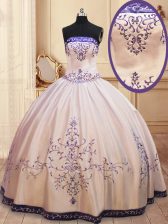 Decent Satin Sleeveless Floor Length Ball Gown Prom Dress and Beading and Embroidery