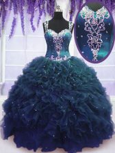 Straps Sleeveless Beading and Ruffles Zipper Quinceanera Gowns