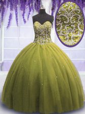  Sweetheart Sleeveless Lace Up Ball Gown Prom Dress Olive Green Tulle