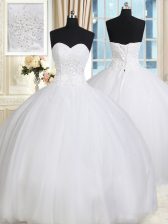 Dynamic White Sweetheart Lace Up Beading Vestidos de Quinceanera Sleeveless