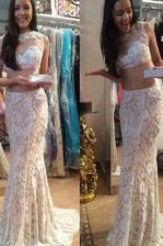  Mermaid Scoop Lace Sleeveless Brush Train Beading Zipper 