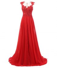 Classical Red Chiffon Zipper V-neck Sleeveless With Train Homecoming Dress Brush Train Appliques