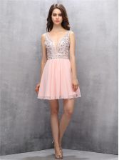  Beading Prom Party Dress Baby Pink Zipper Sleeveless Knee Length