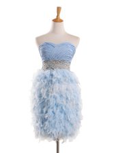 Classical Light Blue Column/Sheath Chiffon Sweetheart Sleeveless Beading Mini Length Zipper Evening Dress
