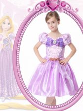  Lilac A-line V-neck Short Sleeves Organza Knee Length Clasp Handle Beading and Bowknot Flower Girl Dresses for Less