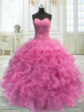  Organza Sleeveless Floor Length Quinceanera Gowns and Beading and Ruffles