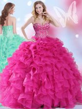 Exceptional Sleeveless Lace Up Floor Length Beading and Ruffles 15th Birthday Dress