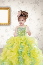  Spaghetti Straps Sleeveless Pageant Gowns For Girls Floor Length Beading and Ruffles and Sequins Multi-color Organza