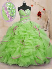 Decent Sleeveless With Train Beading and Ruffles Lace Up Ball Gown Prom Dress