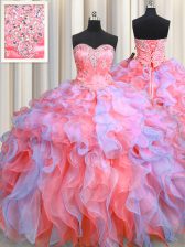  Multi-color Sleeveless Organza Lace Up Quinceanera Gown for Military Ball and Sweet 16 and Quinceanera