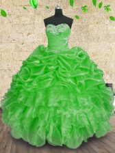 Luxurious Ball Gowns 15 Quinceanera Dress Green Sweetheart Organza Sleeveless Floor Length Lace Up