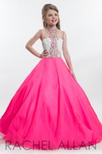 Beauteous Hot Pink Sleeveless Beading Floor Length Child Pageant Dress
