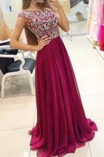  Cap Sleeves Sweep Train Zipper With Train Beading Homecoming Dress