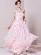 Attractive Baby Pink Zipper Sweetheart Beading Prom Dress Chiffon Sleeveless