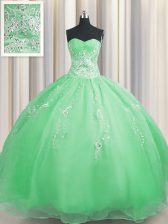 Adorable Zipper Up Ball Gowns Beading and Appliques Quince Ball Gowns Zipper Organza Sleeveless Floor Length