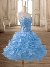  Organza Sweetheart Sleeveless Lace Up Beading and Ruffles Prom Party Dress in Blue